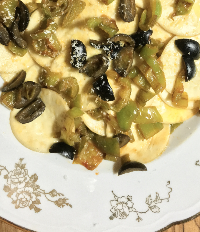 Corzetti pasta with poblano peppers