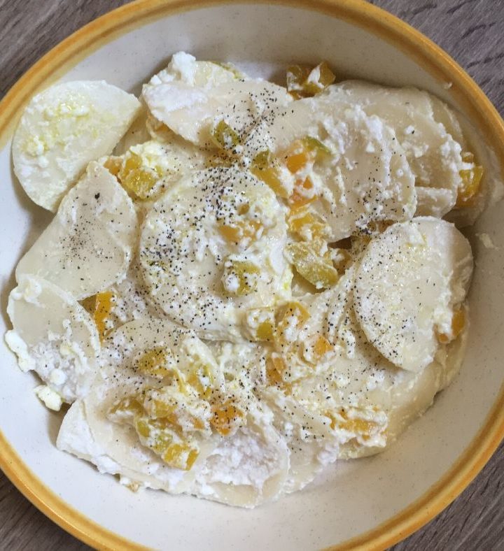 corzetti pasta with yellow pepper