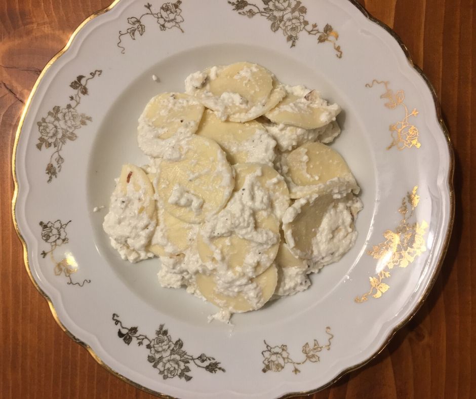 corzetti pasta with white pesto