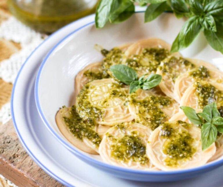 Corzetti Pasta with Terragon Pesto Romagnoli Pasta Tools